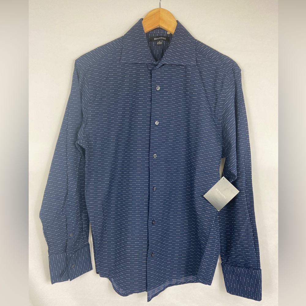 NWT Brandini Dress Shirt Mens Small Blue Button Up Long Sleeve 100% Cotton
